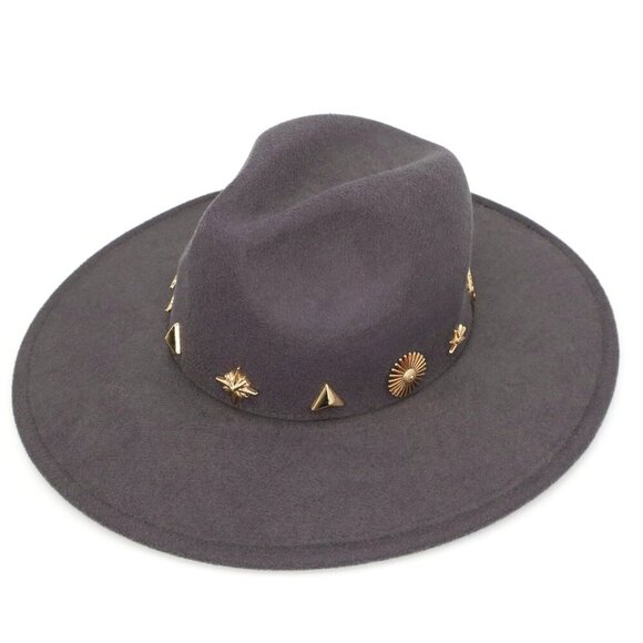 Anthropologie Charm-Trimmed Rancher Women's Hat Dark Grey Felt Boho Festival - Picture 2 of 4
